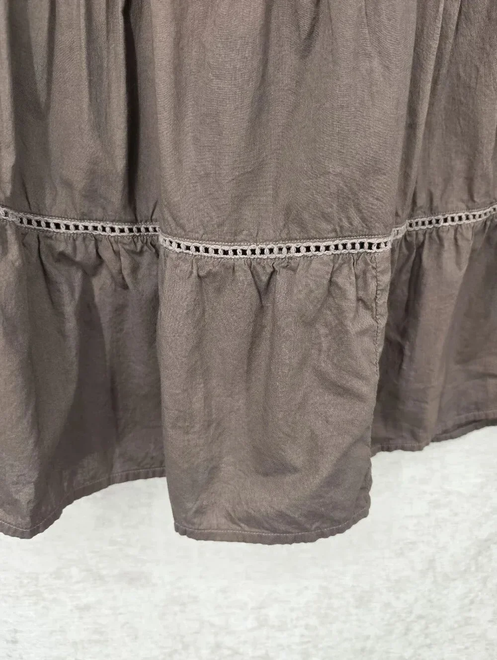 Vintage Cotton Tiered Ombre Chocolate Brown Maxi Skirt Boho Witchy